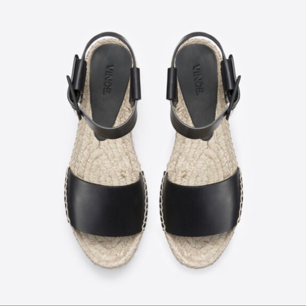 VINCE EDINA BLACK LE LEATHER FLAT PLATFORM